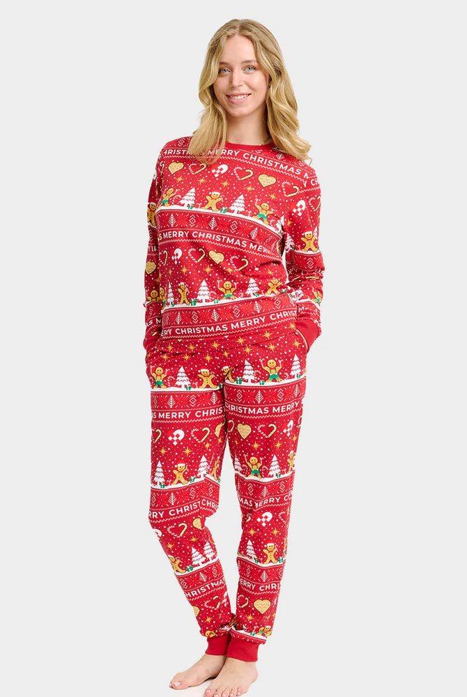 Pijama de Navidad para Familia Mujer Gingercookies Rojo Algodón Orgánico