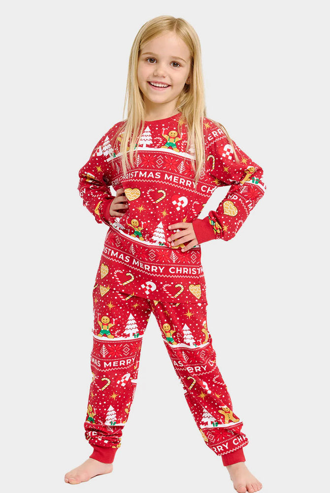 Pijama de Navidad para Familia Niña Gingercookies Rojo Algodón Orgánico