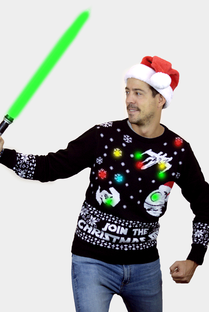 Jersey de Navidad con Luces LED para Hombre Join the Christmas Side sable láser