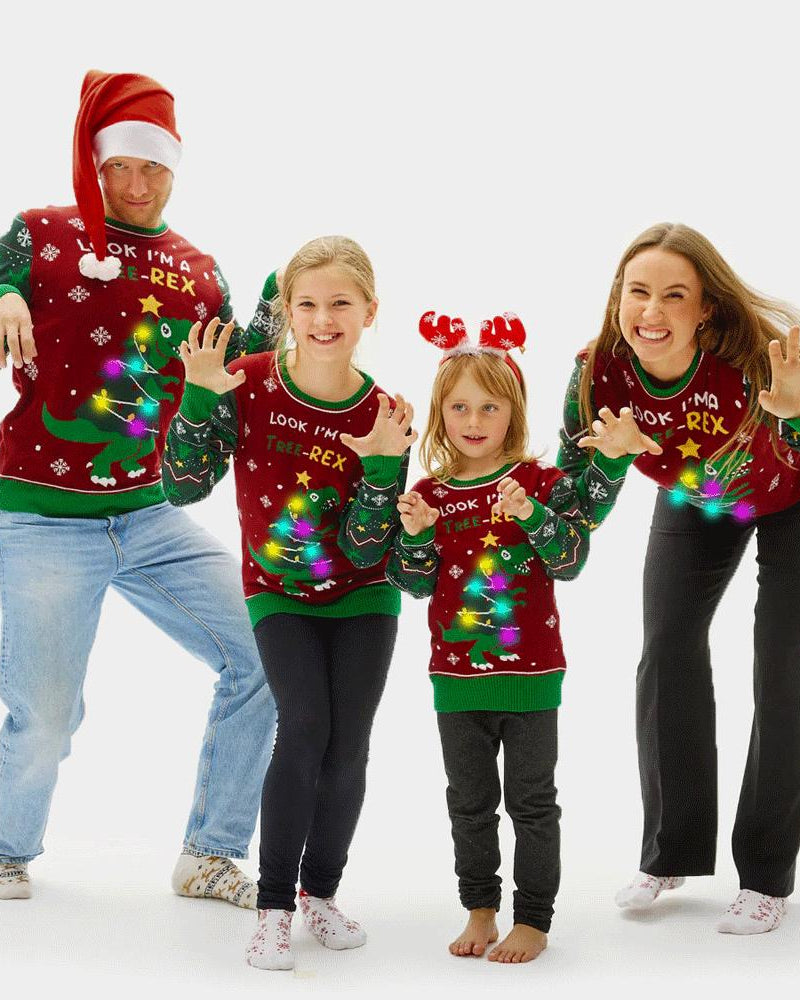 Jersey de Navidad con Luces LED para Familia Christmas Tree-Rex
