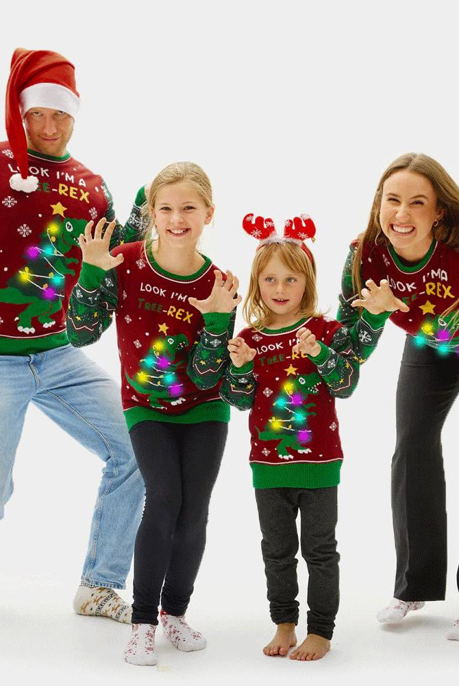 Jersey de Navidad con Luces LED para Familia Christmas Tree-Rex