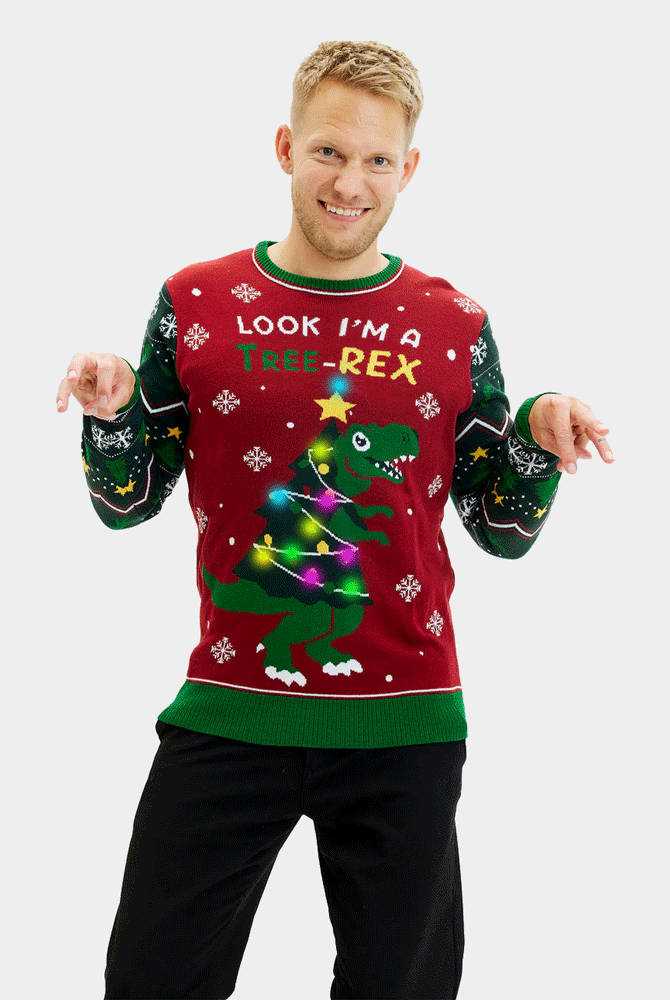 Jersey de Navidad con Luces LED Parejas Christmas Tree-Rex hombre