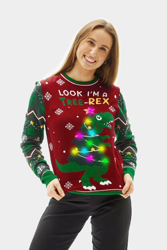 Mujer Jersey de Navidad con Luces LED Parejas Christmas Tree-Rex
