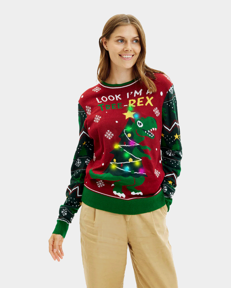 Jersey de Navidad con Luces LED para Mujer Christmas Tree-Rex mujer