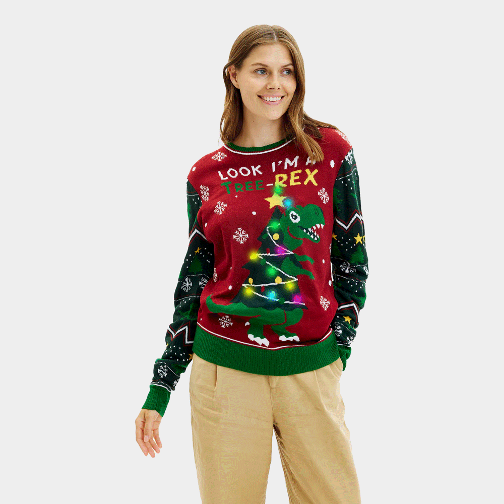 Jersey de Navidad con Luces LED para Mujer Christmas Tree-Rex mujer