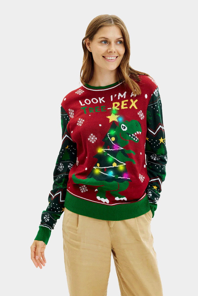 Jersey de Navidad con Luces LED para Familia Christmas Tree-Rex mujer