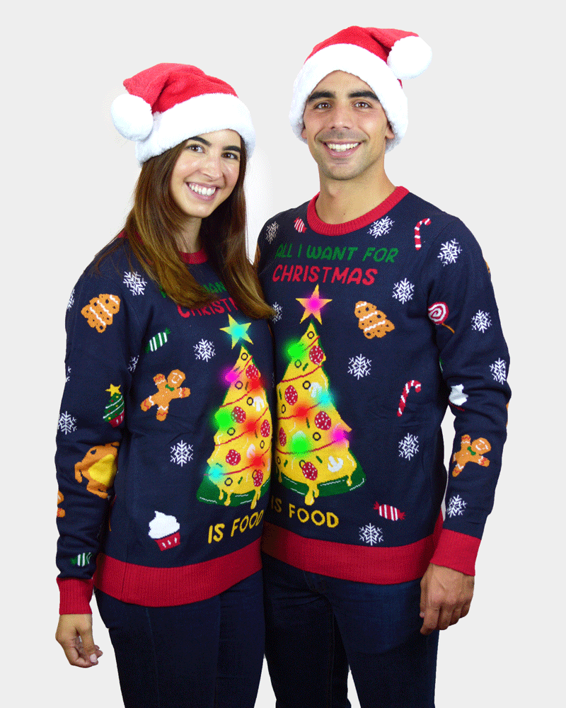 Jersey de Navidad con Luces LED Parejas Christmas Food