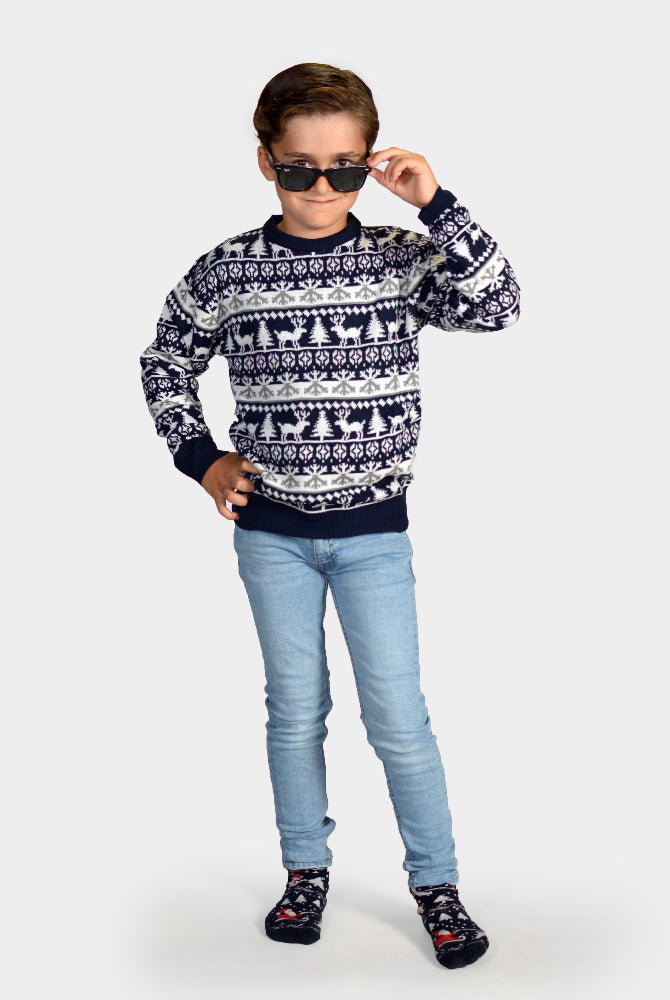 Jersey de Navidad para Niña y Niño cenefas de Renos y Árboles