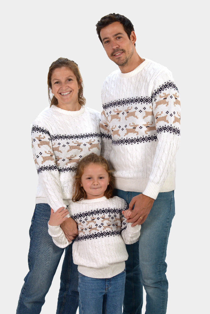 Jersey de Navidad para Niña y Niño Elegante Blanco Alaska Algodón Familia