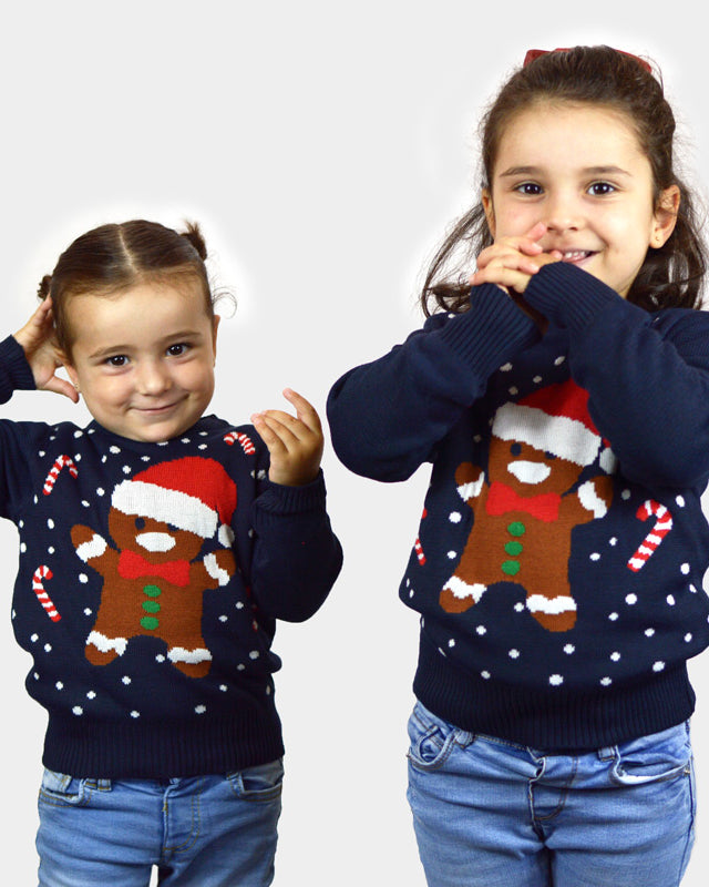 Jersey de Navidad para Niña Azul Gingerbread