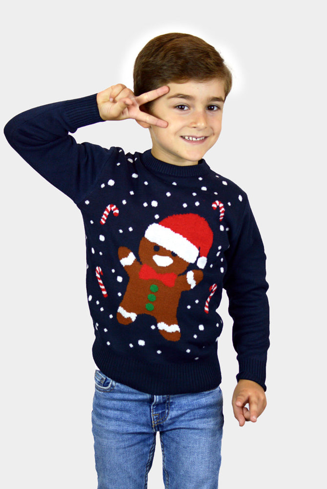 Jersey de Navidad para Niño Azul Gingerbread