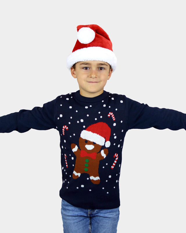 Jersey de Navidad para Niña y Niño Azul Gingerbread