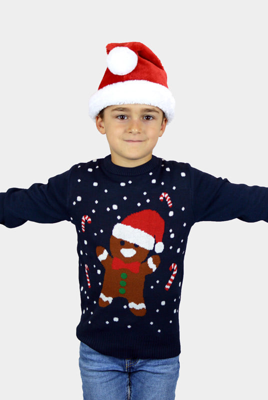 Jersey de Navidad para Niña y Niño Azul Gingerbread