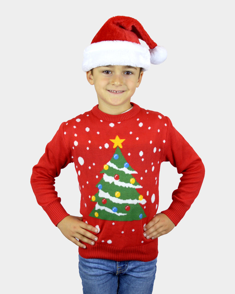 Jersey de Navidad para Niña y Niño Rojo Árbol de Navidad