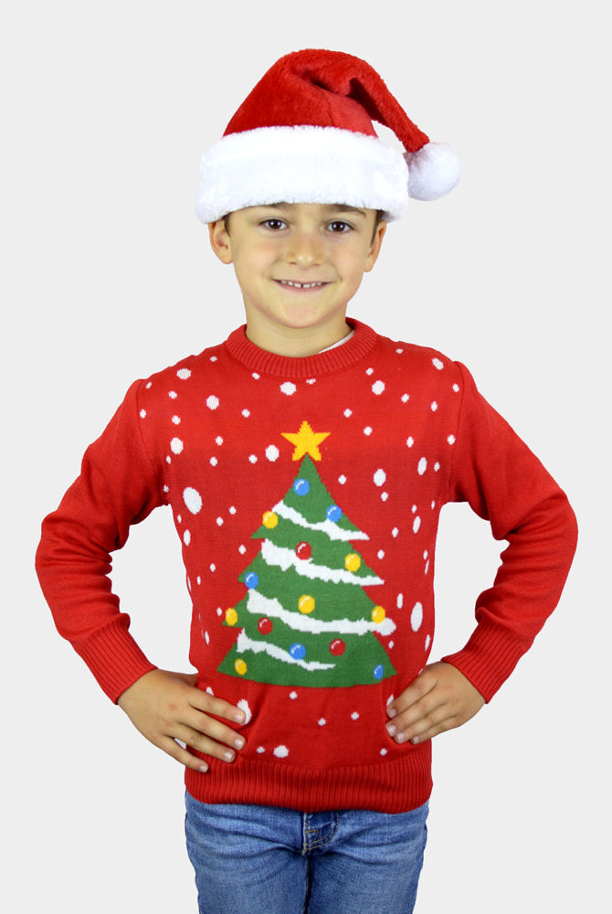 Jersey de Navidad para Niña y Niño Rojo Árbol de Navidad