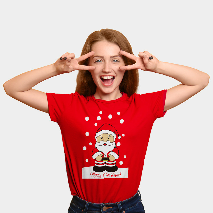 Camiseta de Navidad para Familia Roja con Papá Noel mujer