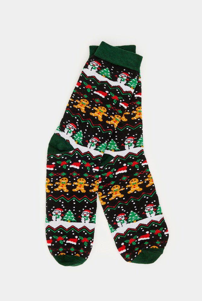 Calcetines de Navidad Unisex Verdes con Gingerbread