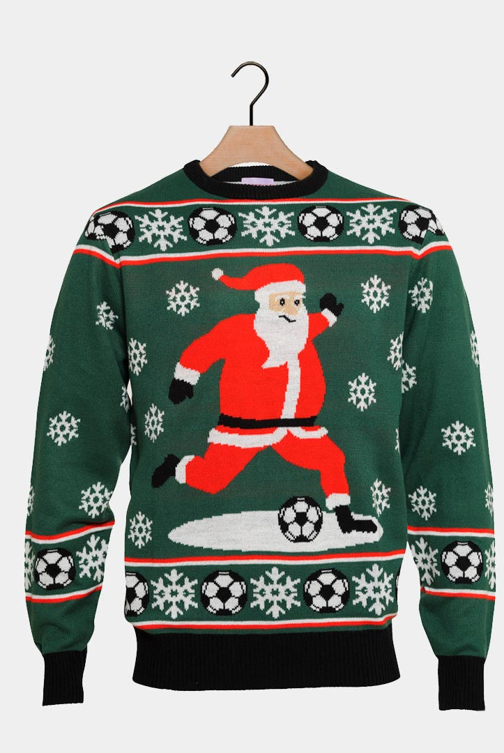 Jersey de Navidad Verde Papá Noel Jugando al Fútbol