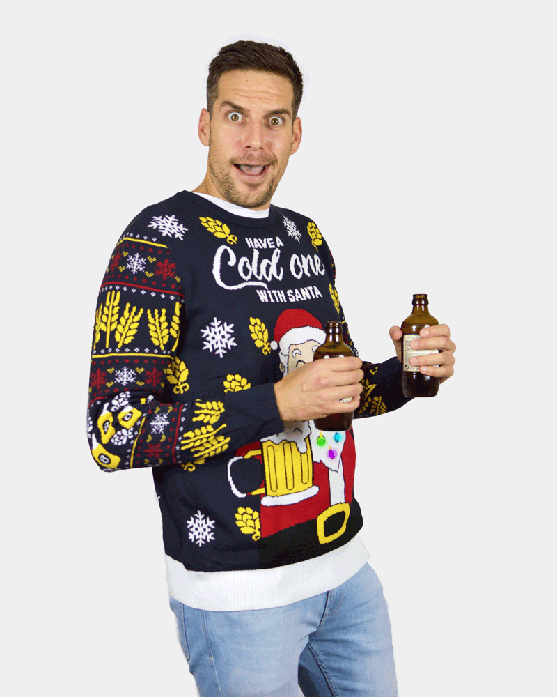 Santa con Cerveza Jersey de Navidad con Luces LED para Hombre