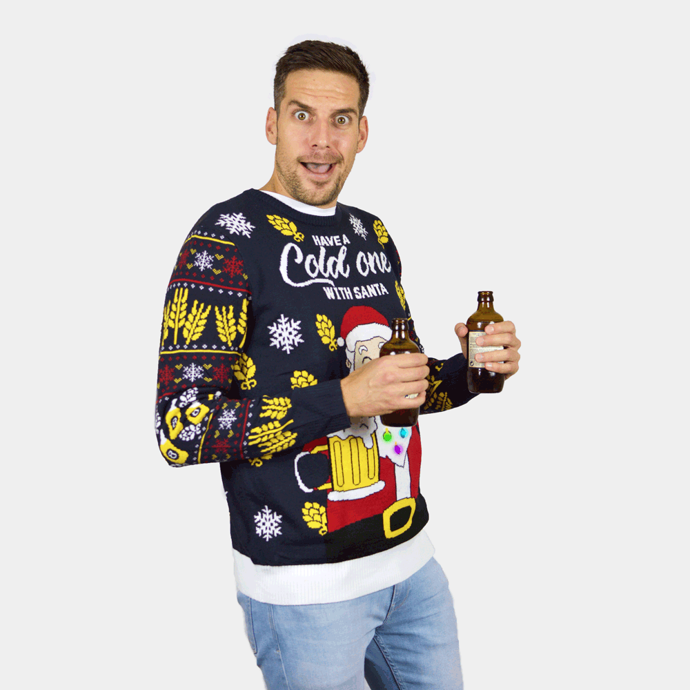 Santa con Cerveza Jersey de Navidad con Luces LED para Hombre