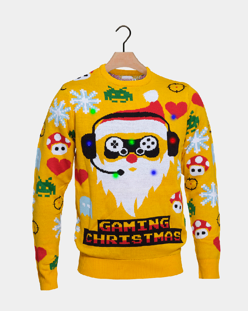 Jersey Navideño con Luces LED para Familia Santa Gamer