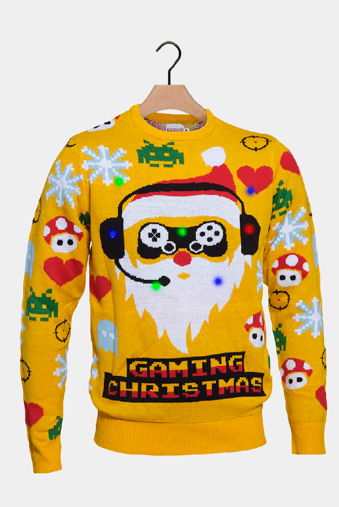 Jersey Navideño con Luces LED para Familia Santa Gamer