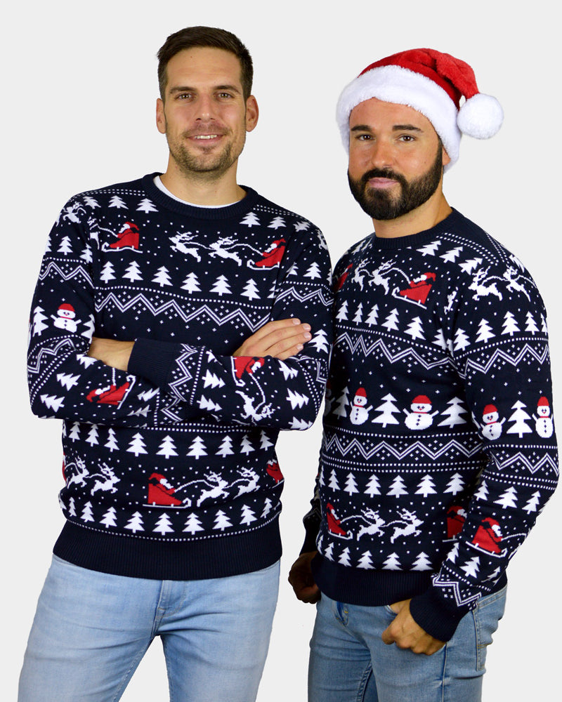 Algodón Orgánico Jersey de Navidad Hombre con Árboles, Muñecos y Papá Noel