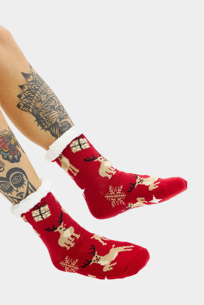 Calcetines de Navidad de andar por casa Renos y Regalos