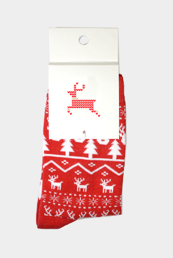 Calcetines de Navidad Unisex Renos Rojo