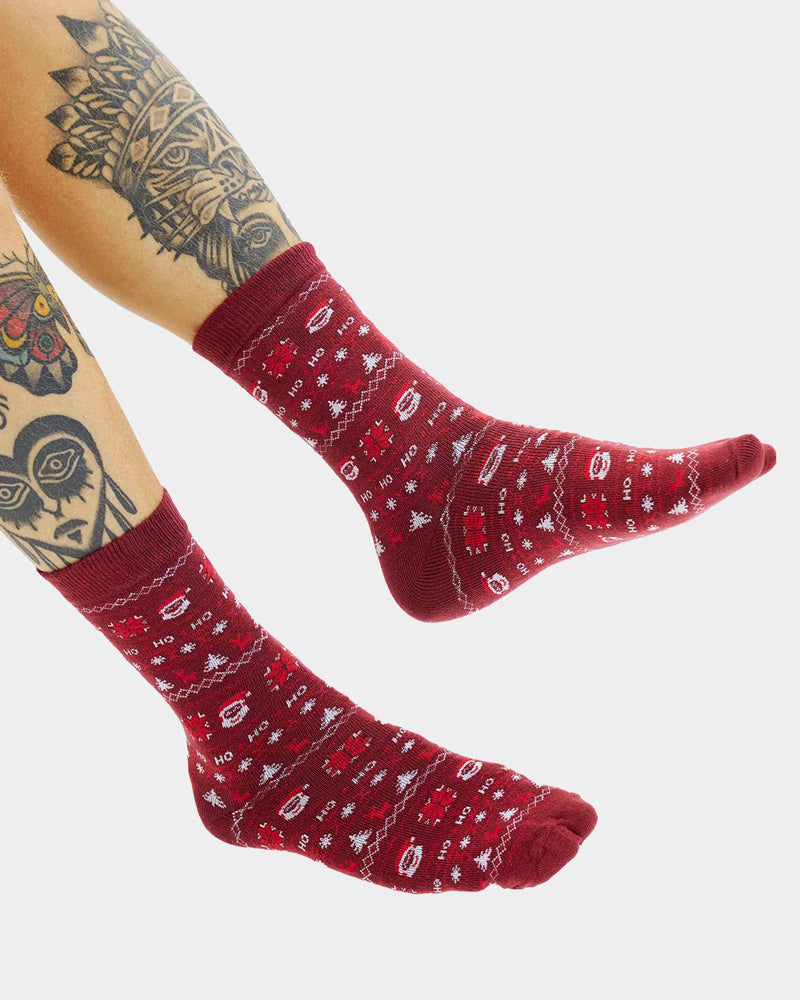 Calcetines de Navidad Unisex Rojos con Santa y Renos
