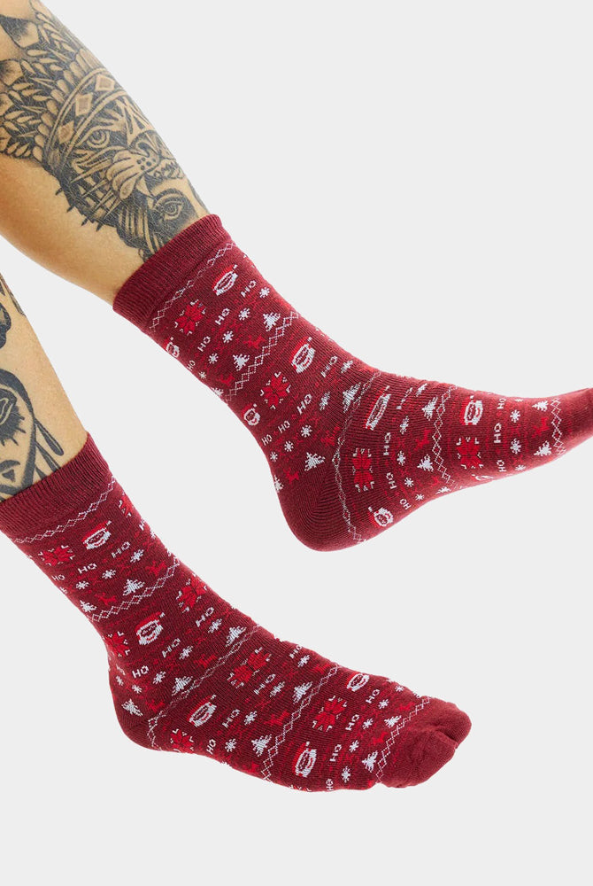 Calcetines de Navidad Unisex Rojos con Santa y Renos