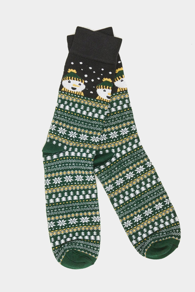 Calcetines de Navidad Unisex Verdes con Muñeco de Nieve