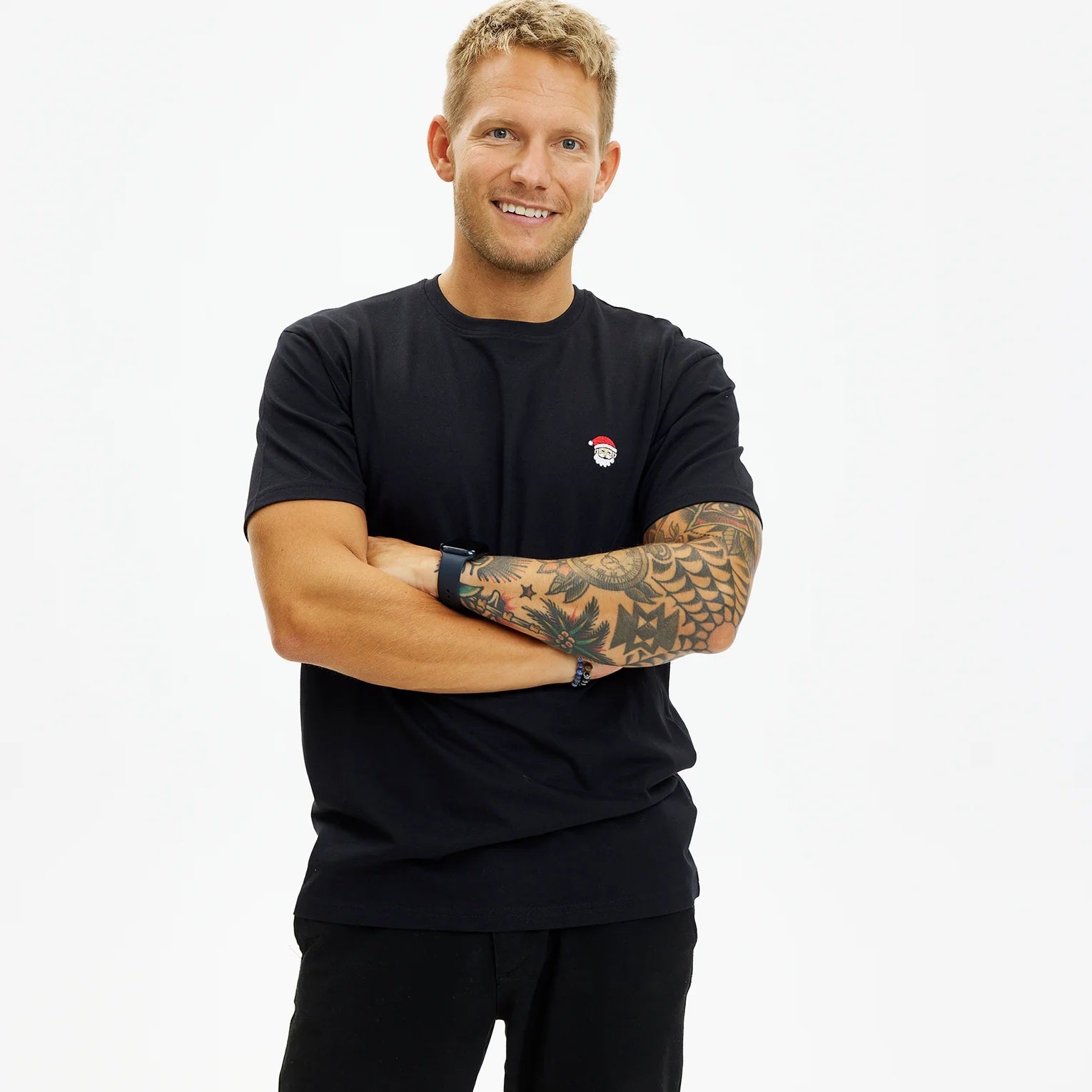 Camiseta de Navidad para Hombre y Mujer Negra Santa