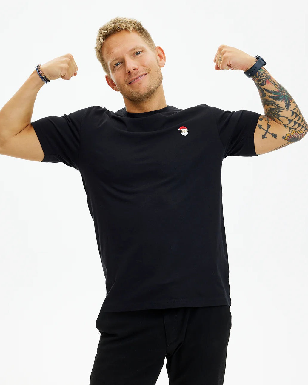 Camiseta de Navidad para Hombre Negra Santa