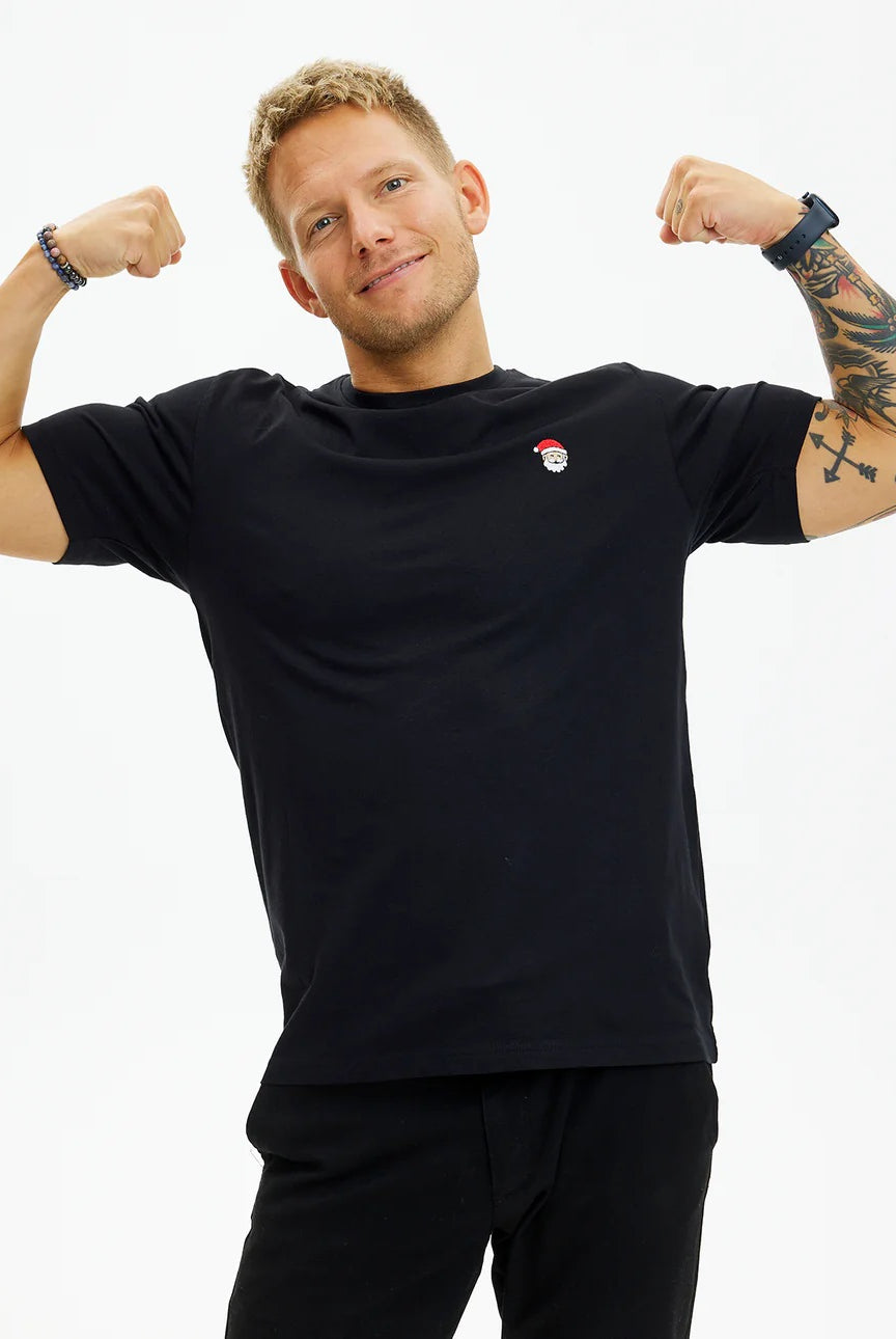 Camiseta de Navidad para Hombre Negra Santa