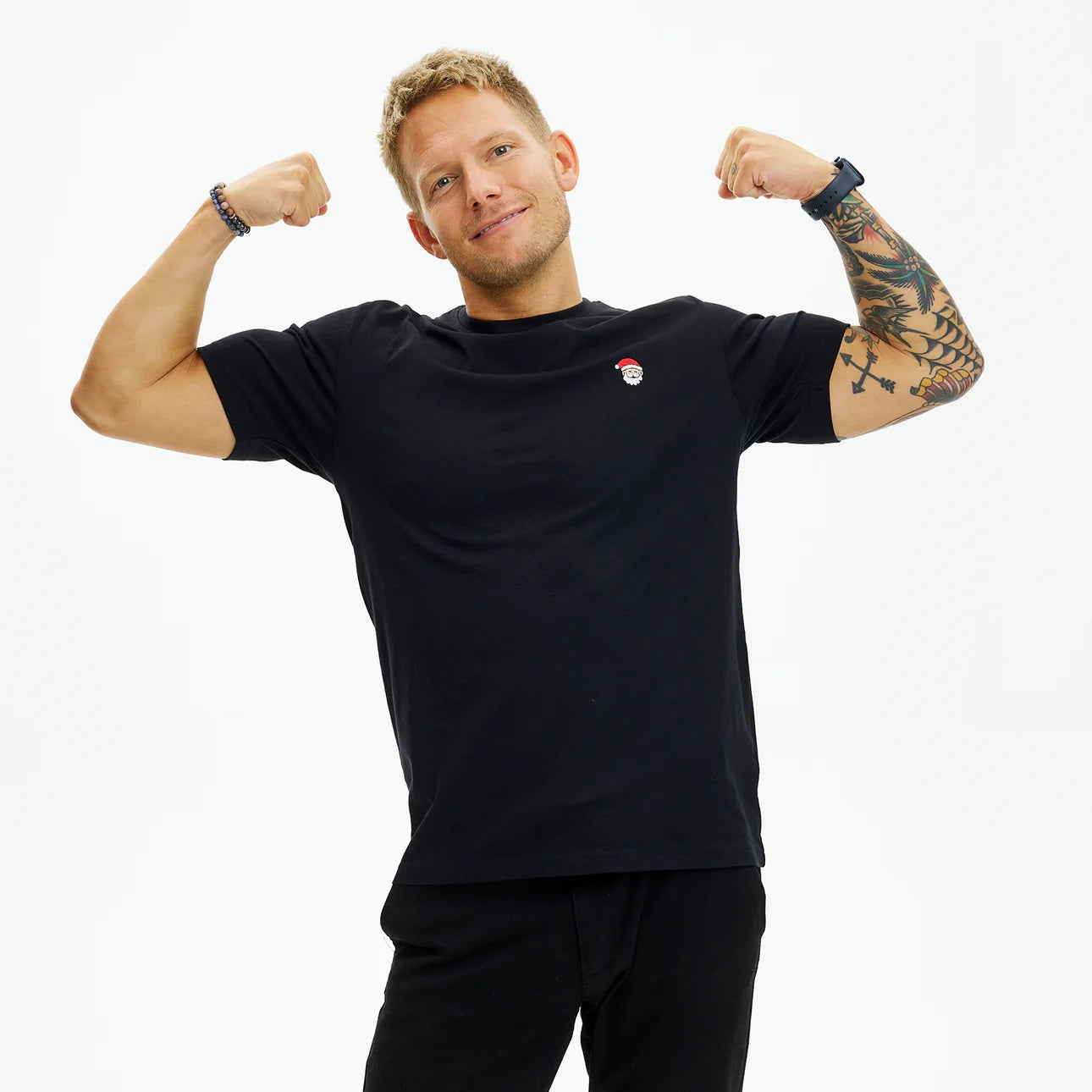 Camiseta de Navidad para Hombre Negra Santa