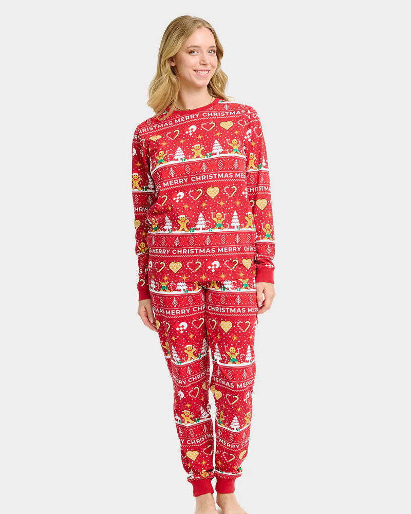 Gingercookies Pijama de Navidad para Mujer Unisex Rojo