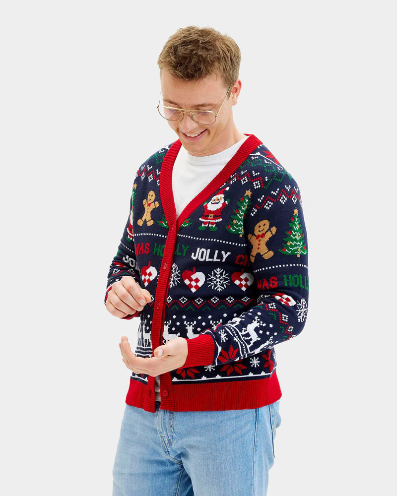 Jersey de Navidad Cárdigan Azul y Rojo Hombre