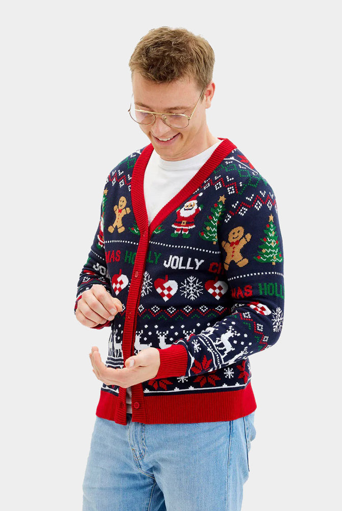 Jersey de Navidad Cárdigan Azul y Rojo Hombre