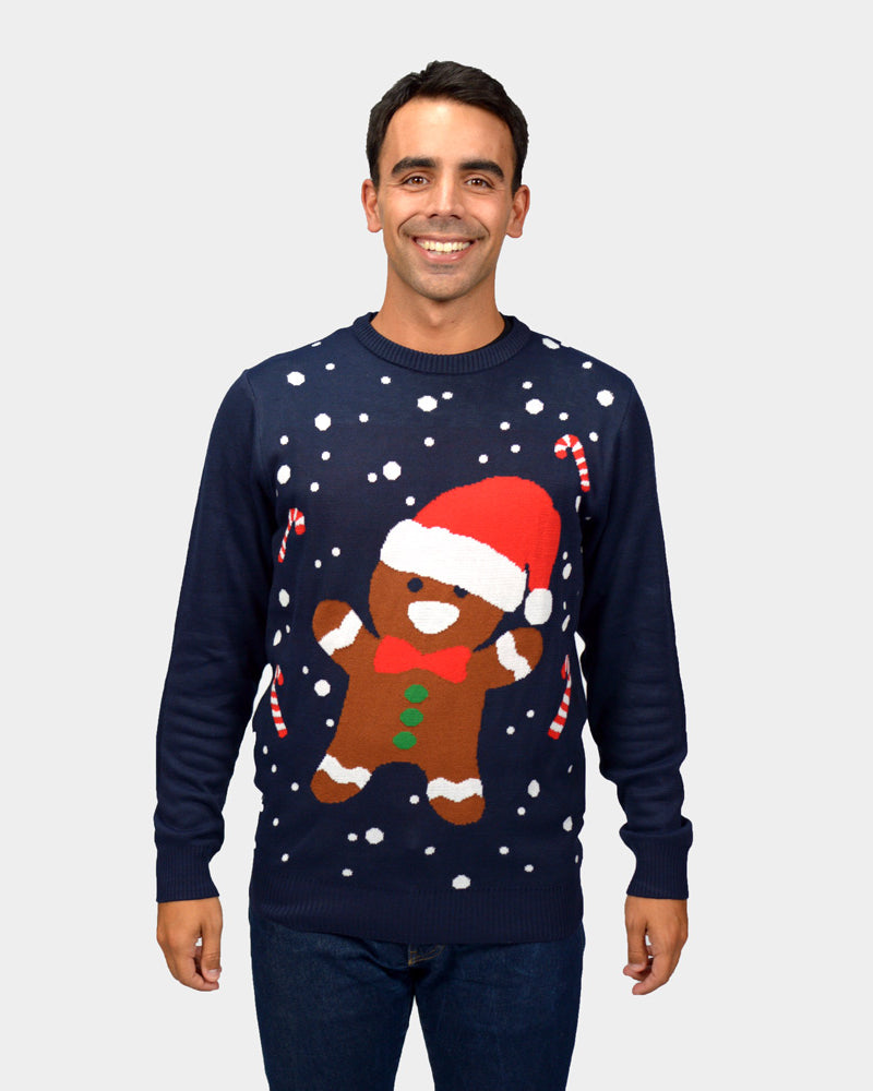 Jersey de Navidad Hombre Parejas Azul Gingerbread