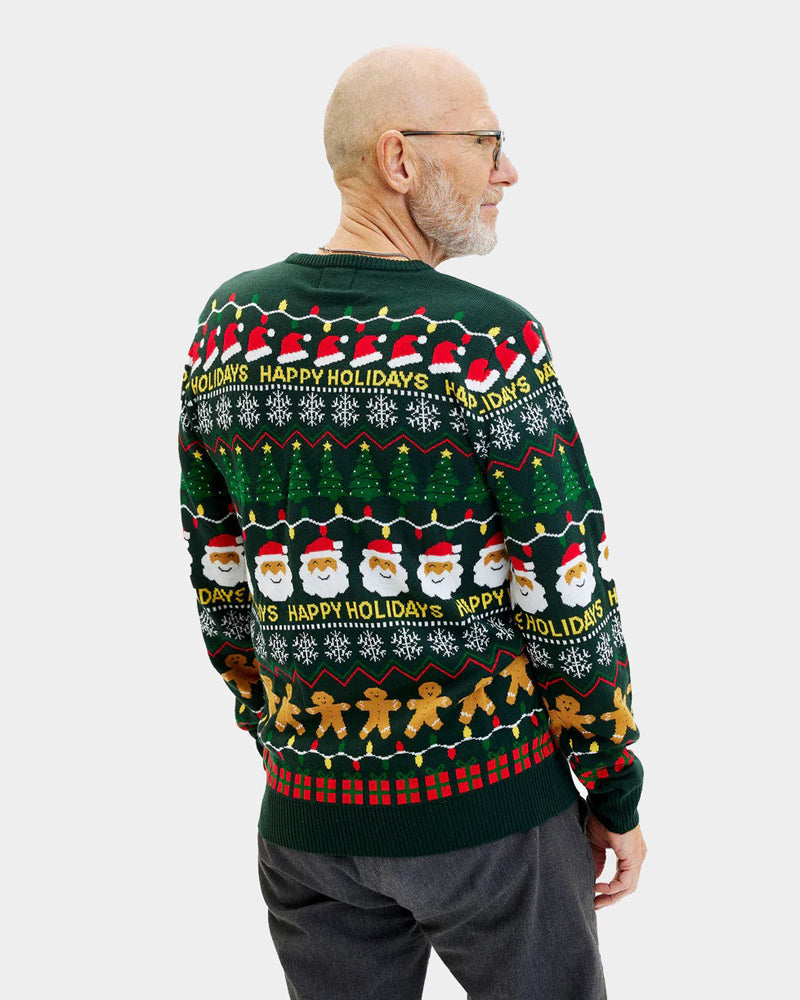 Hombre Jersey de Navidad Verde Happy Holidays