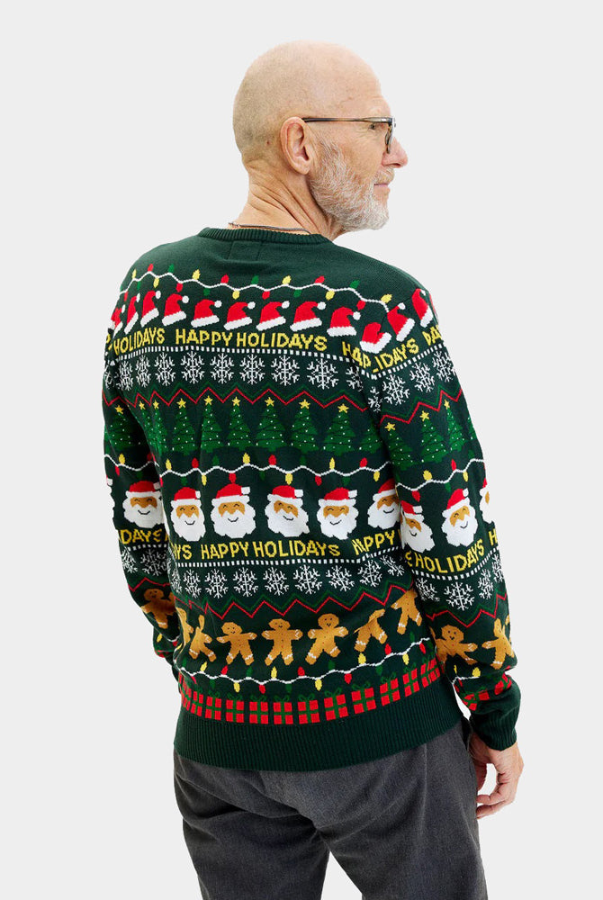 Hombre Jersey de Navidad Verde Happy Holidays