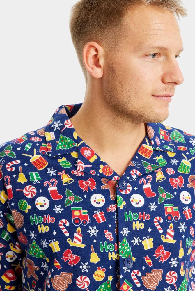 Hombre Pijama de Navidad para Familia Azul con Motivos Navideños