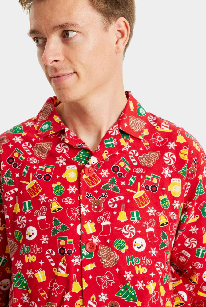 Hombre Pijama de Navidad para Adultos Unisex Rojo con Motivos Navideños