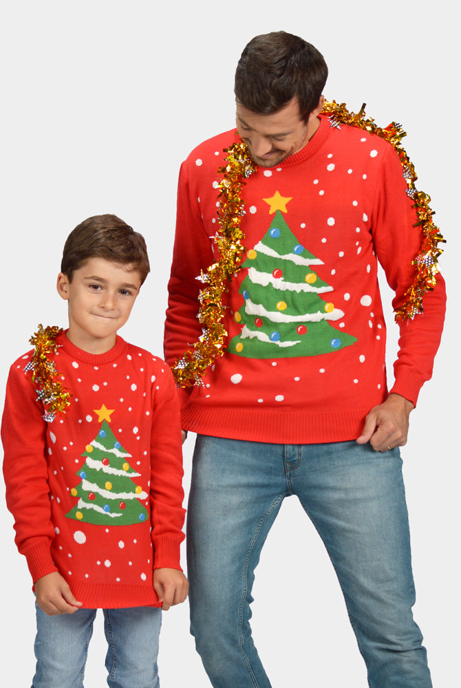 Jersey de Navidad Niño Hombre Rojo Árbol de Navidad