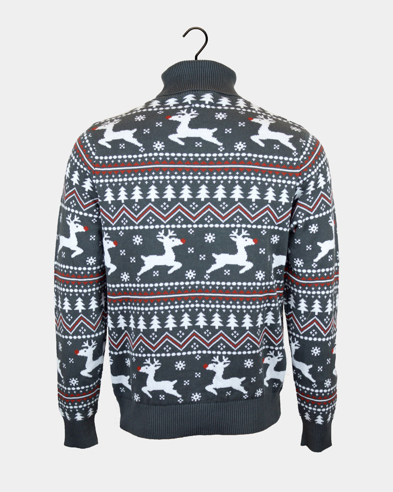 Jersey de Navidad Algodón Orgánico de cuello alto Hombre Gris Renos