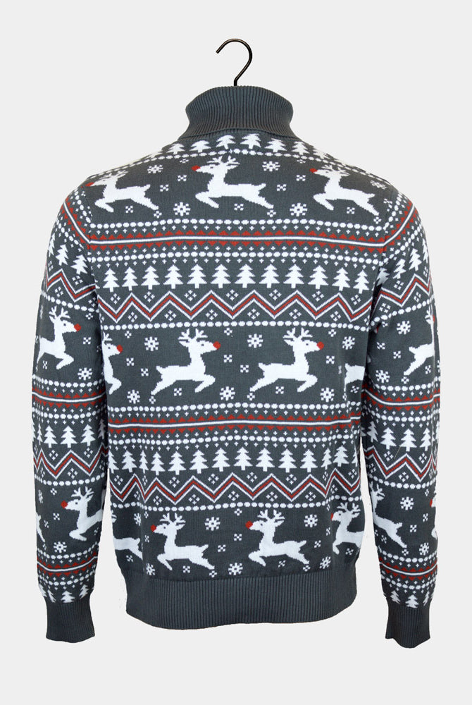 Jersey de Navidad Algodón Orgánico de cuello alto Hombre Gris Renos