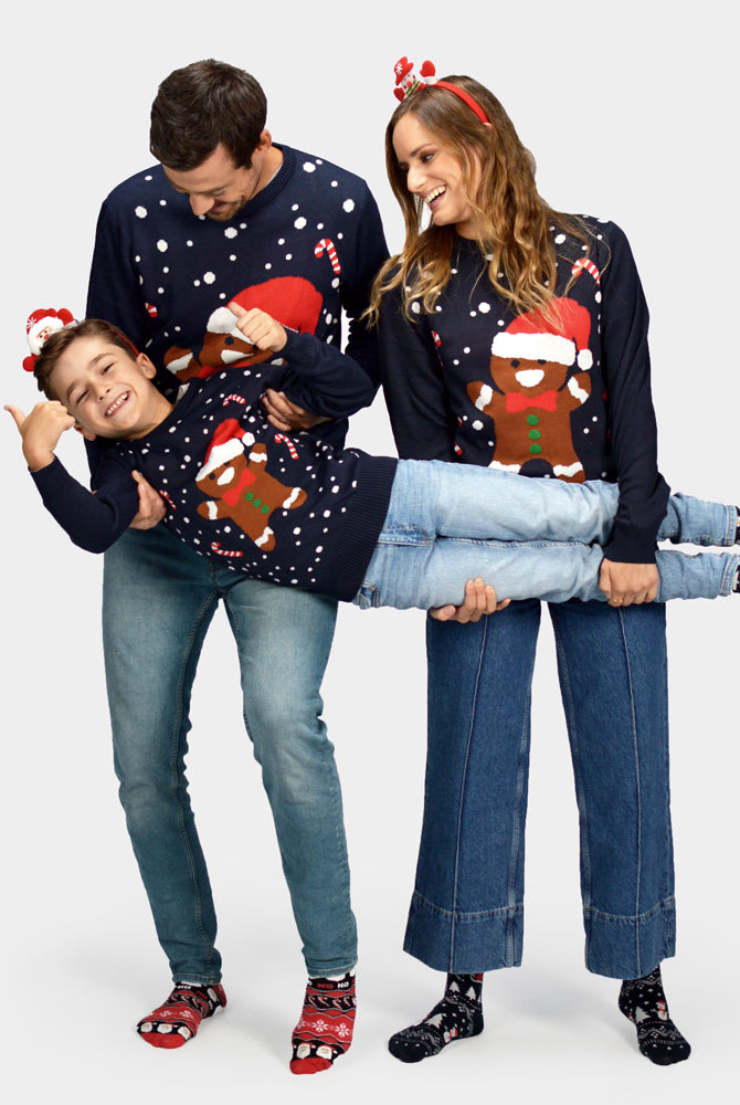 Jersey de Navidad Azul Gingerbread para Familia