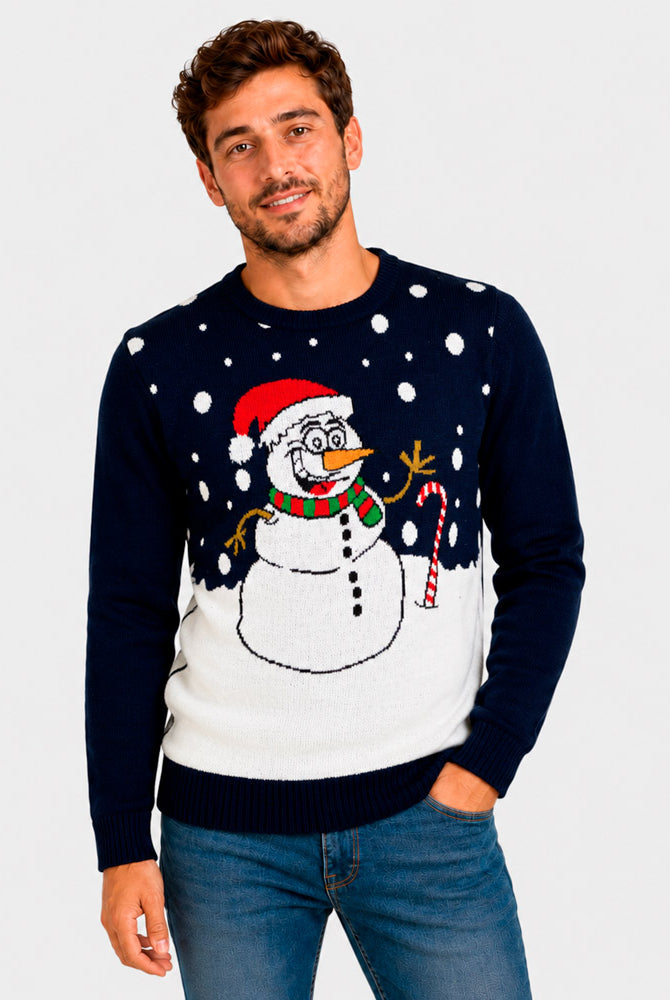 Jersey de Navidad Azul Marino Muñeco de Nieve Hombre
