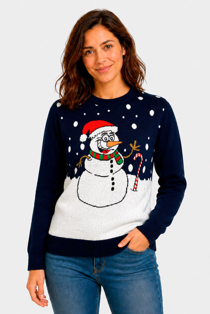 Jersey de Navidad Azul Marino Muñeco de Nieve Mujer